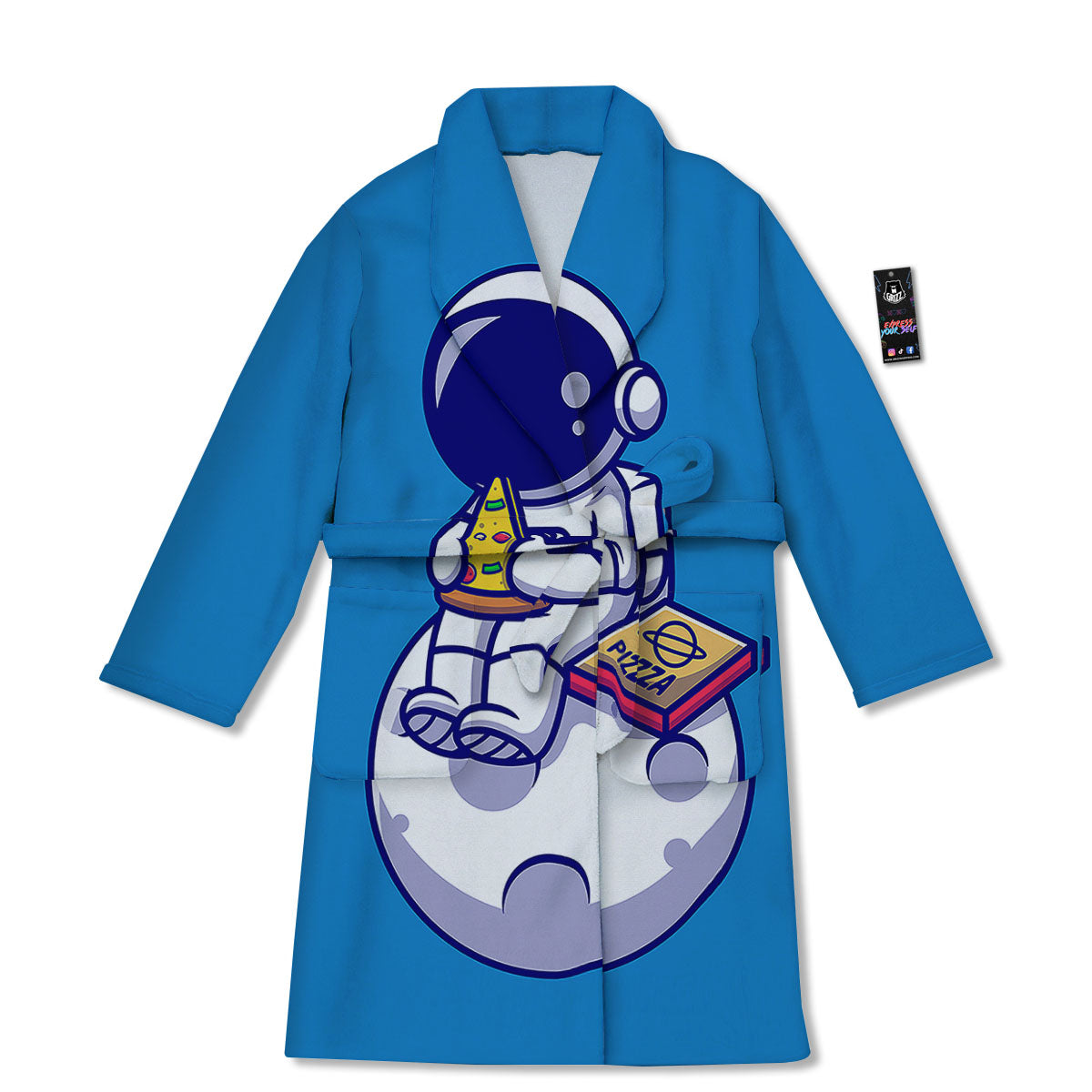 Cute Astronaut Eating Pizza Print Bathrobe-grizzshop