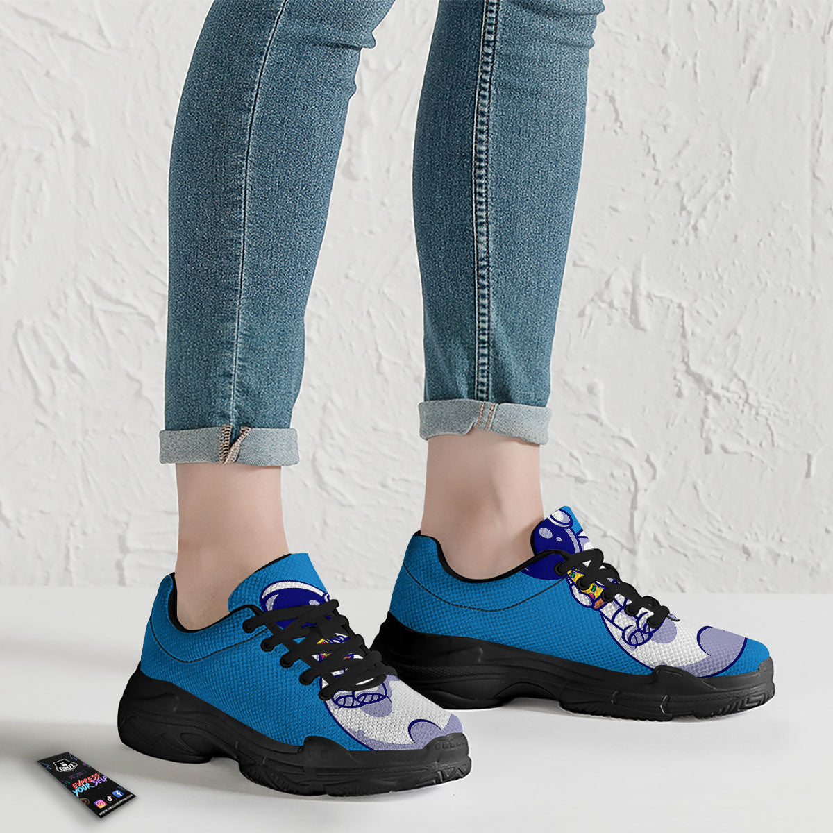 Cute Astronaut Eating Pizza Print Black Chunky Shoes-grizzshop