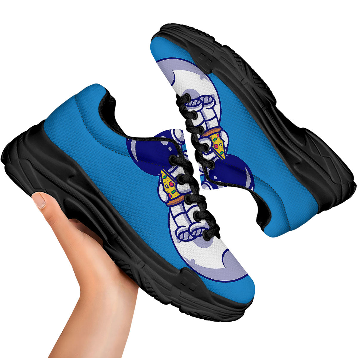 Cute Astronaut Eating Pizza Print Black Chunky Shoes-grizzshop