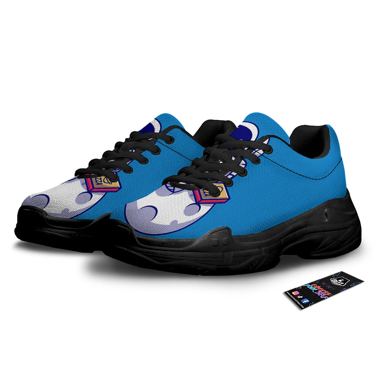 Cute Astronaut Eating Pizza Print Black Chunky Shoes-grizzshop