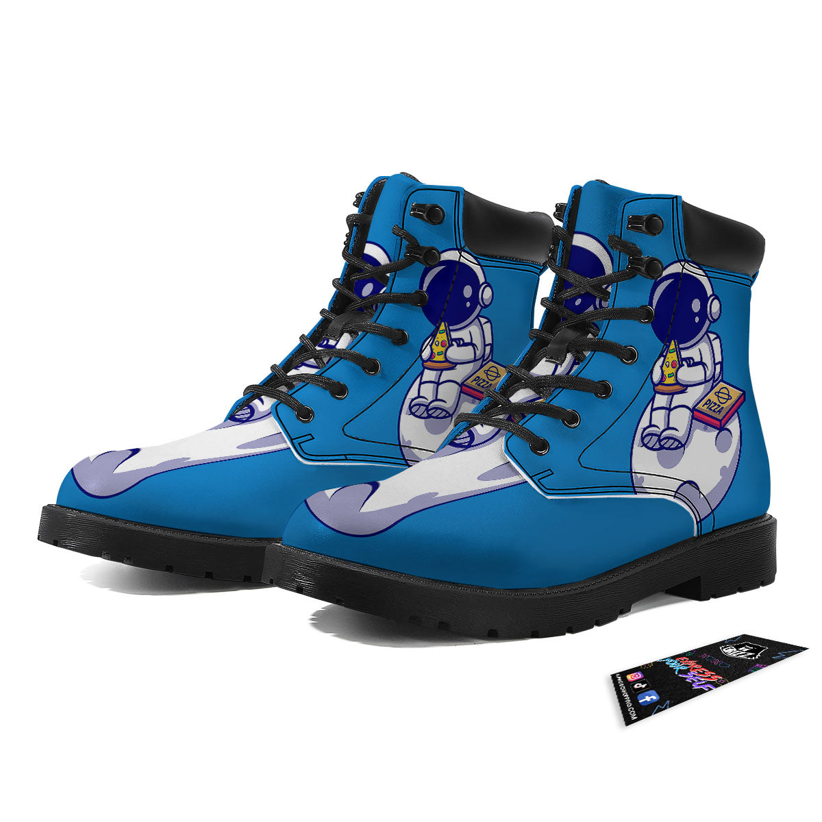Cute Astronaut Eating Pizza Print Boots-grizzshop