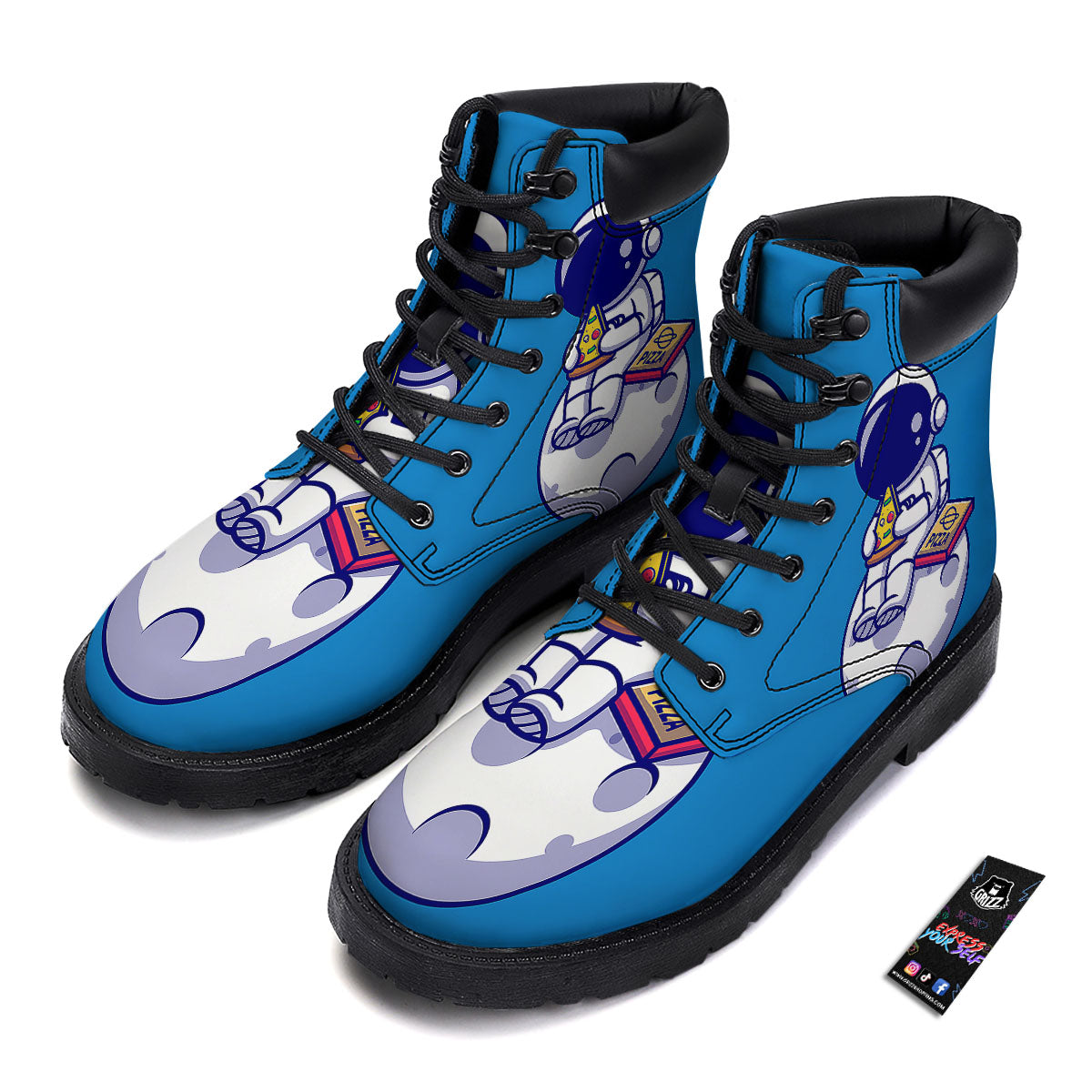 Cute Astronaut Eating Pizza Print Boots-grizzshop