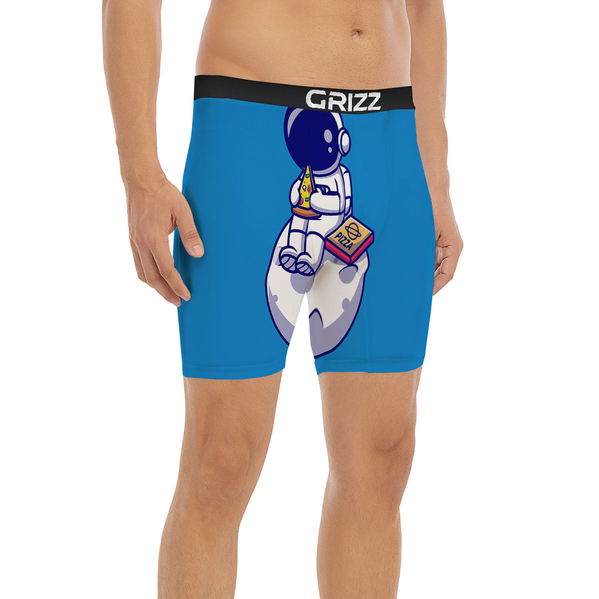 Cute Astronaut Eating Pizza Print Boxer Briefs-grizzshop