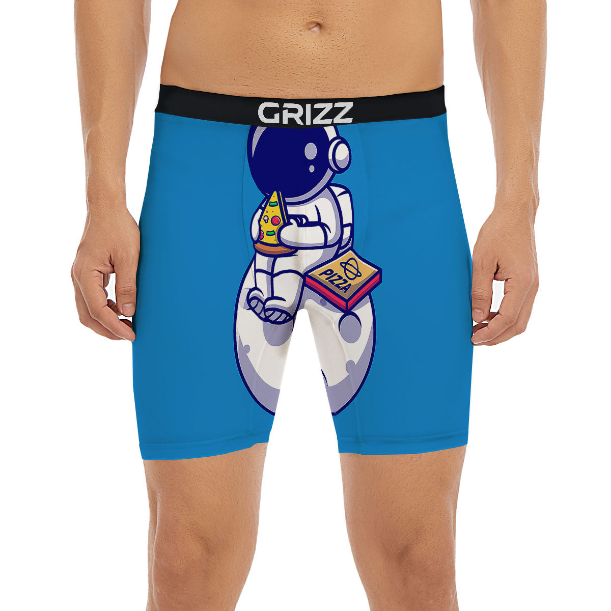 Cute Astronaut Eating Pizza Print Boxer Briefs-grizzshop