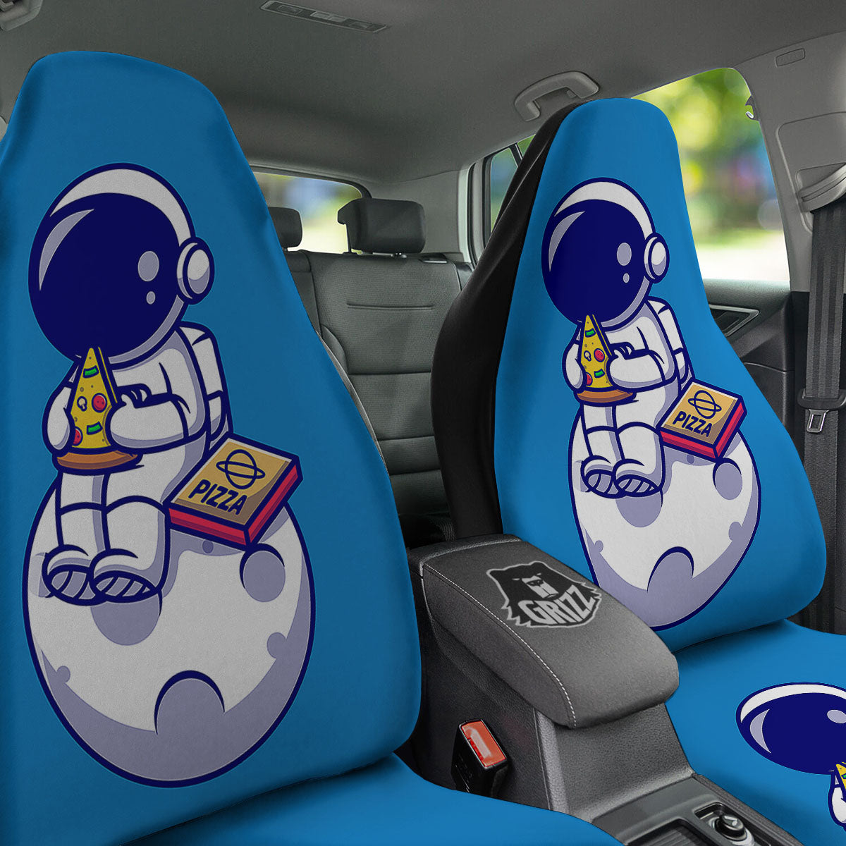 Cute Astronaut Eating Pizza Print Car Seat Covers-grizzshop