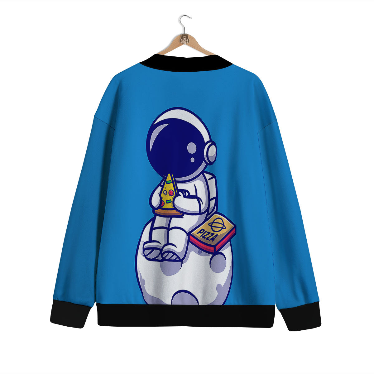 Cute Astronaut Eating Pizza Print Cardigan-grizzshop