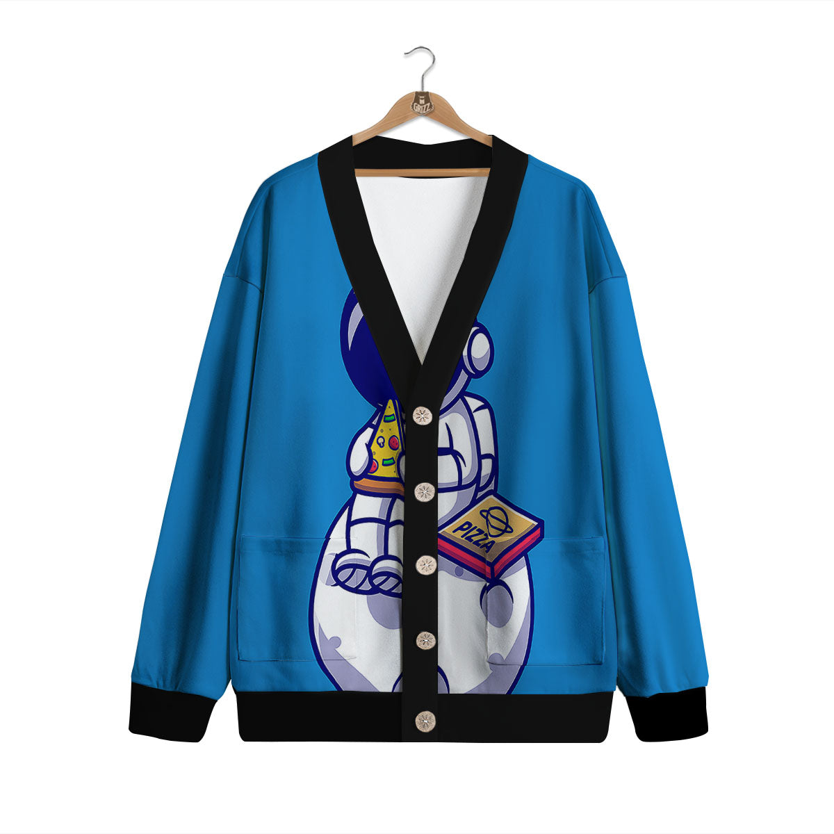 Cute Astronaut Eating Pizza Print Cardigan-grizzshop