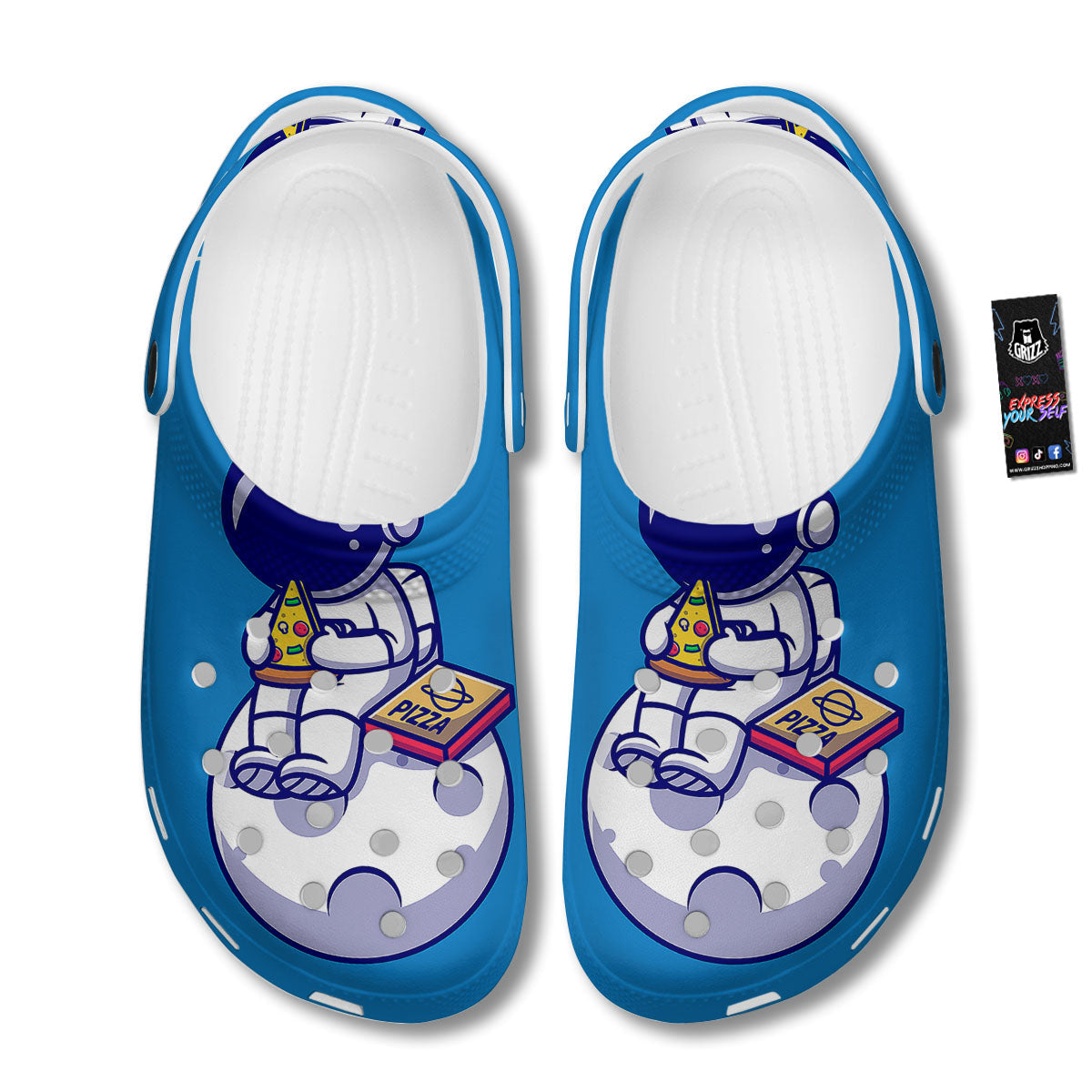 Cute Astronaut Eating Pizza Print Clog-grizzshop