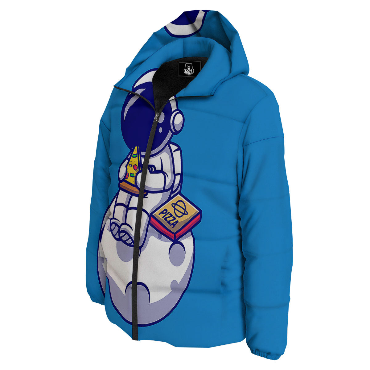Cute Astronaut Eating Pizza Print Down Jacket-grizzshop