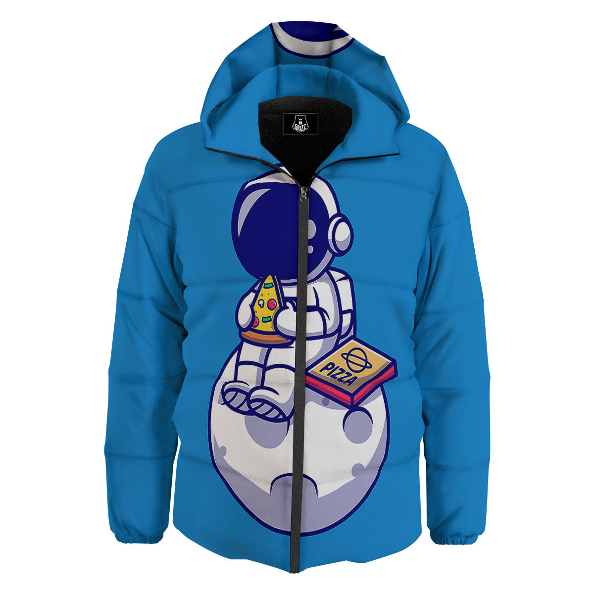 Cute Astronaut Eating Pizza Print Down Jacket-grizzshop