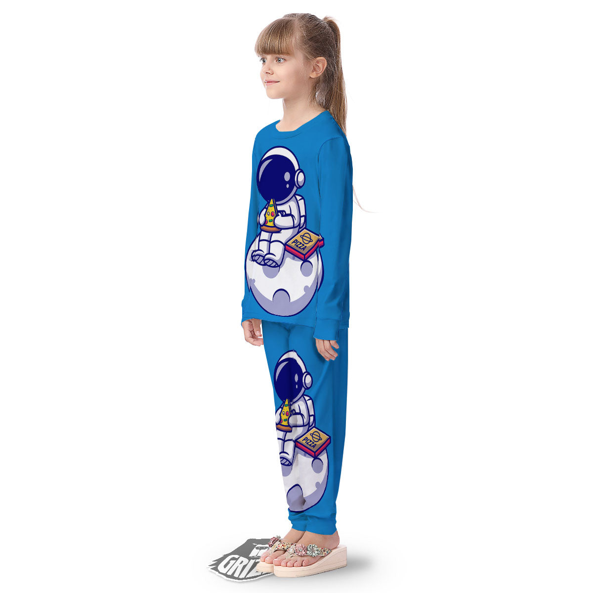 Cute Astronaut Eating Pizza Print Kid's Pajamas-grizzshop