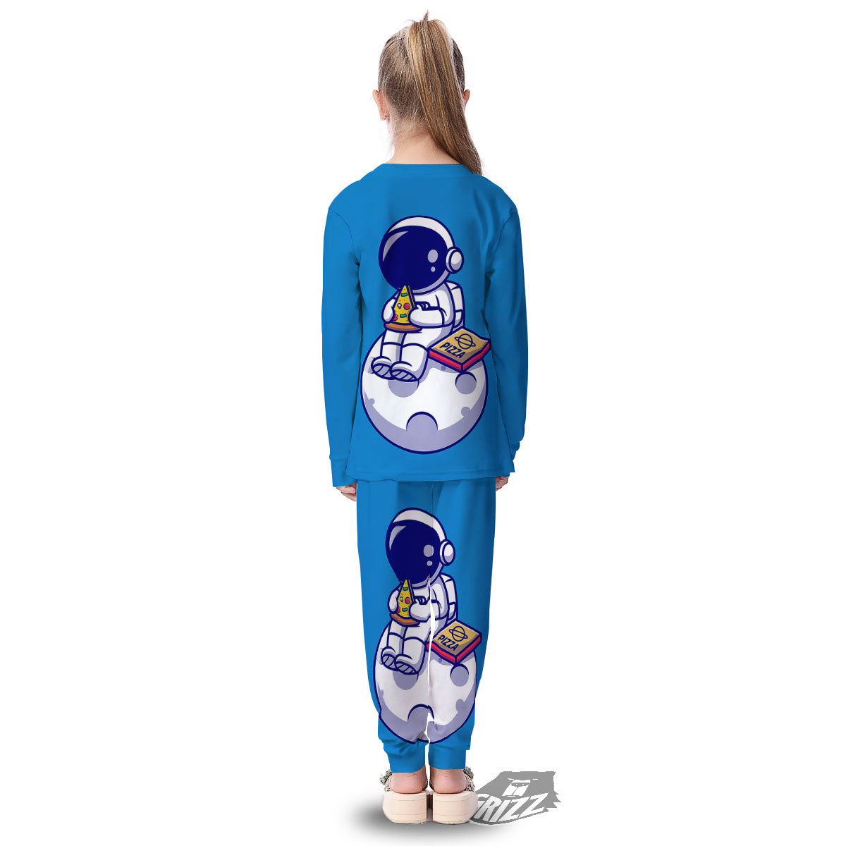 Cute Astronaut Eating Pizza Print Kid's Pajamas-grizzshop