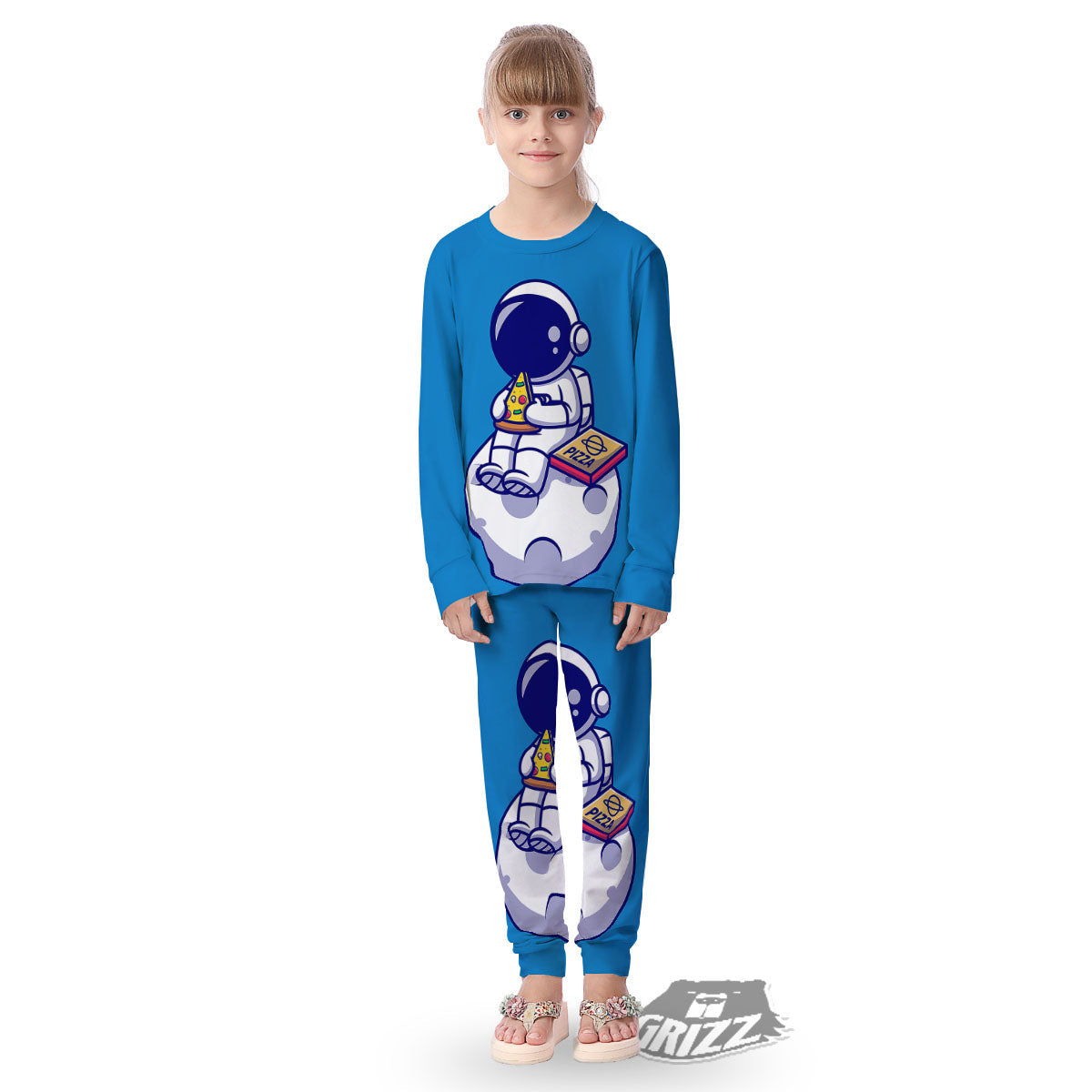 Cute Astronaut Eating Pizza Print Kid's Pajamas-grizzshop