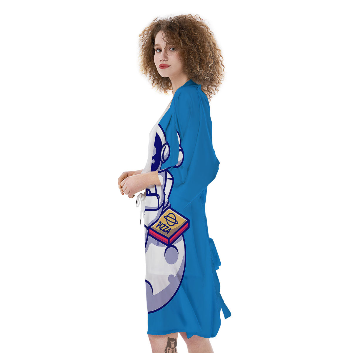 Cute Astronaut Eating Pizza Print Kimono-grizzshop