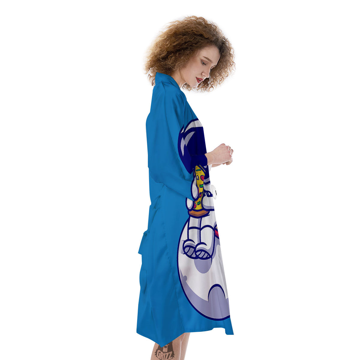 Cute Astronaut Eating Pizza Print Kimono-grizzshop