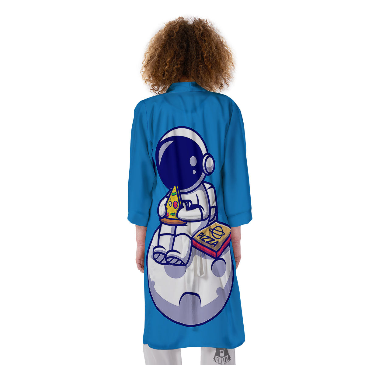 Cute Astronaut Eating Pizza Print Kimono-grizzshop