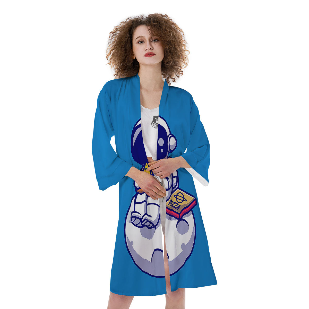 Cute Astronaut Eating Pizza Print Kimono-grizzshop