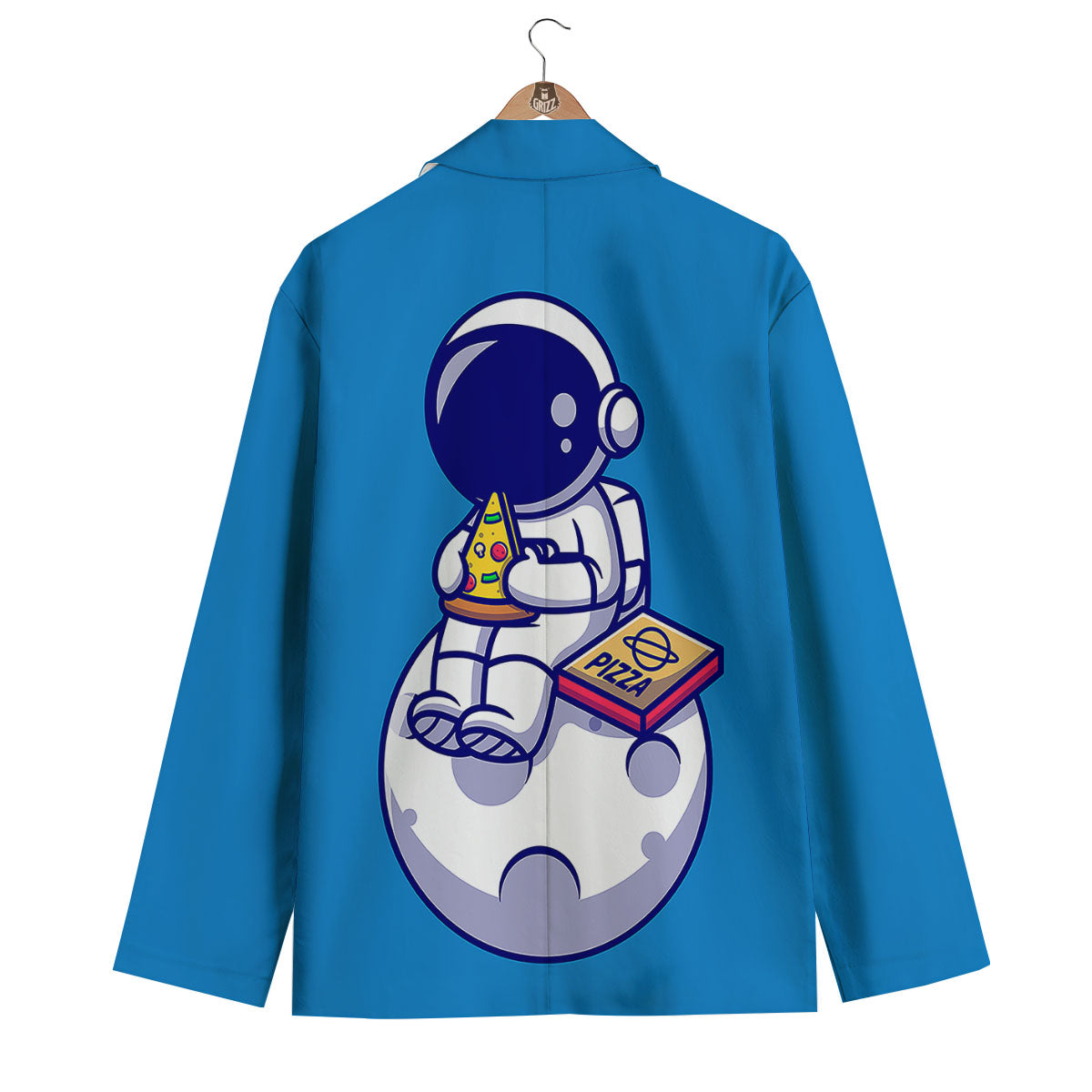 Cute Astronaut Eating Pizza Print Men's Blazer-grizzshop