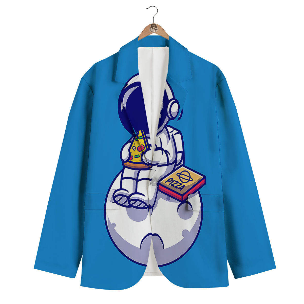 Cute Astronaut Eating Pizza Print Men's Blazer-grizzshop