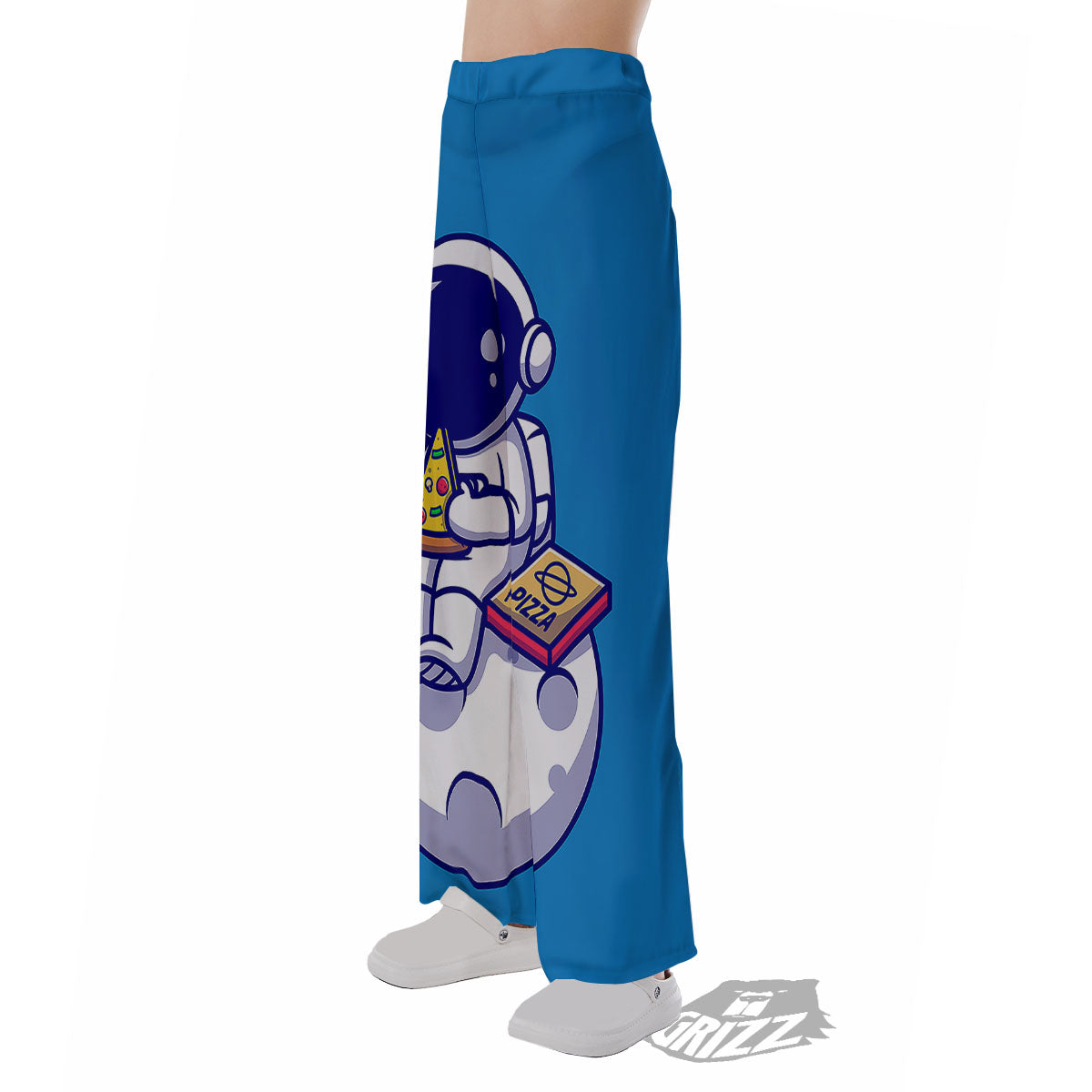 Cute Astronaut Eating Pizza Print Pajama Pants-grizzshop