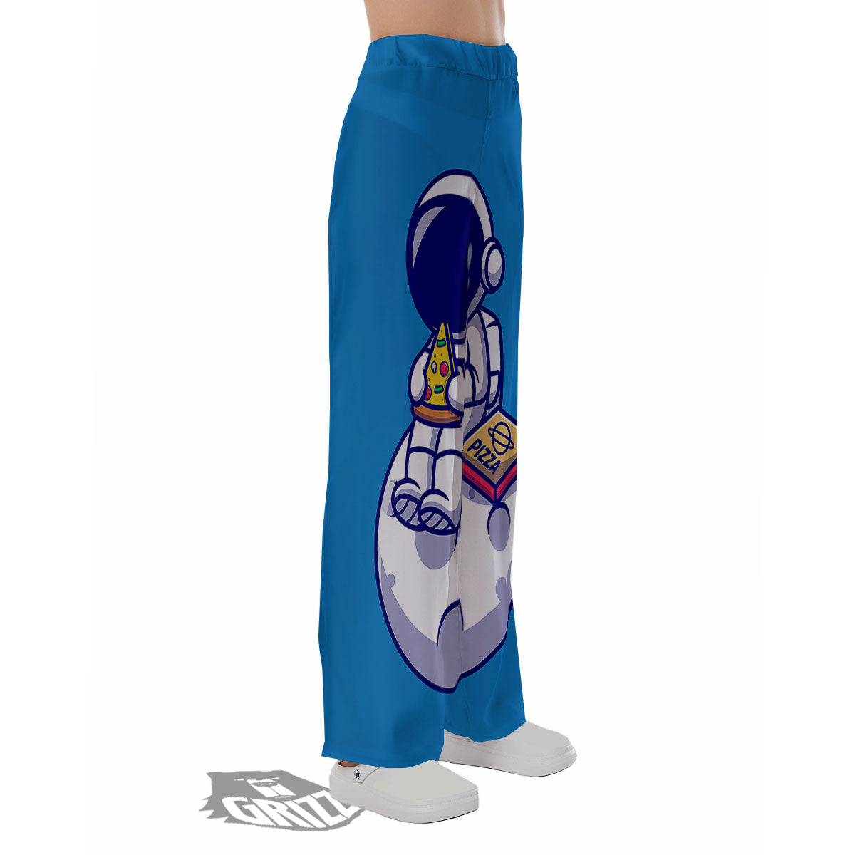 Cute Astronaut Eating Pizza Print Pajama Pants-grizzshop