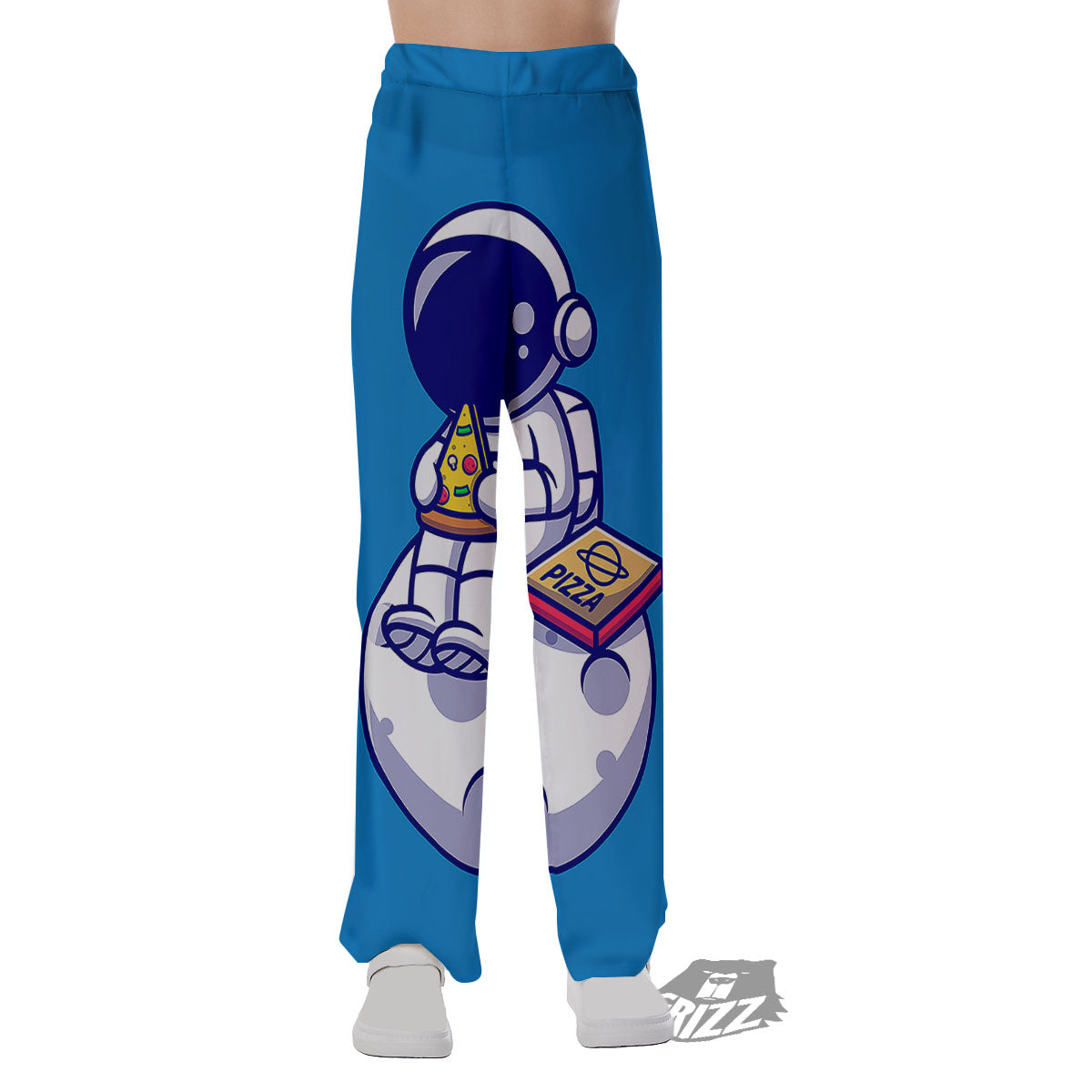 Cute Astronaut Eating Pizza Print Pajama Pants-grizzshop