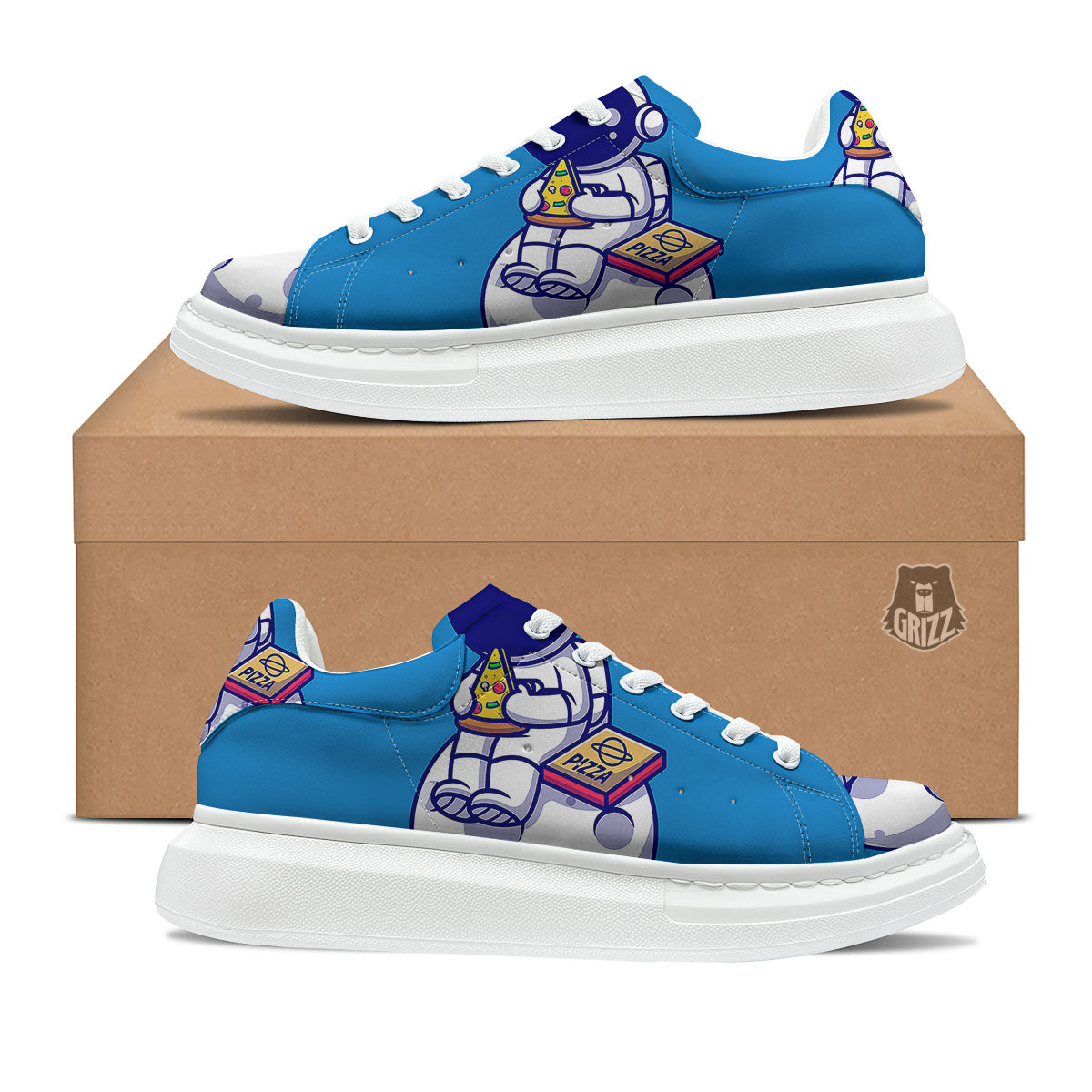 Cute Astronaut Eating Pizza Print Platform Shoes-grizzshop