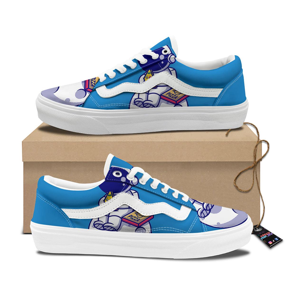 Cute Astronaut Eating Pizza Print Skate Shoes-grizzshop