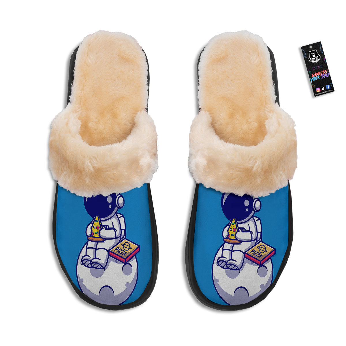Cute Astronaut Eating Pizza Print Slippers-grizzshop