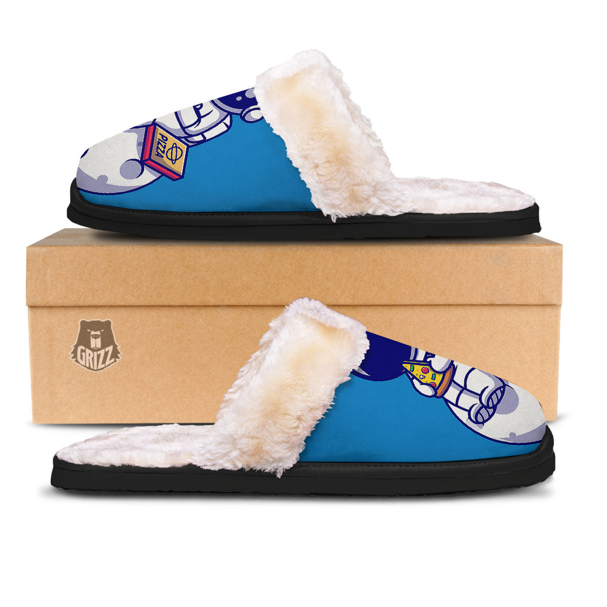 Cute Astronaut Eating Pizza Print Slippers-grizzshop