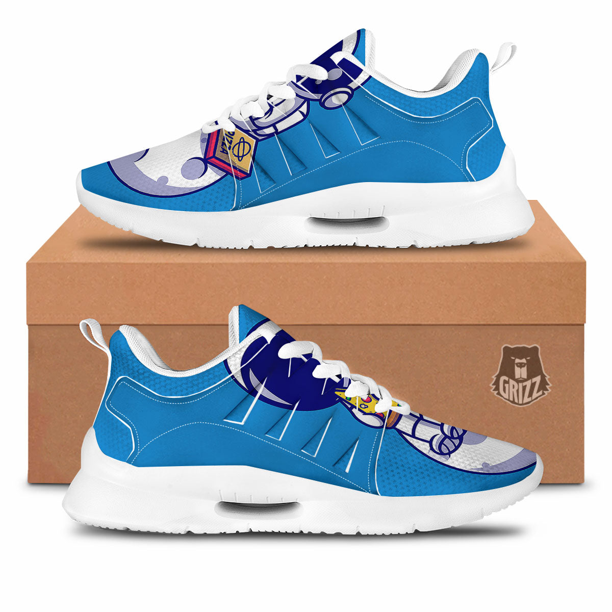 Cute Astronaut Eating Pizza Print Tennis Shoes-grizzshop