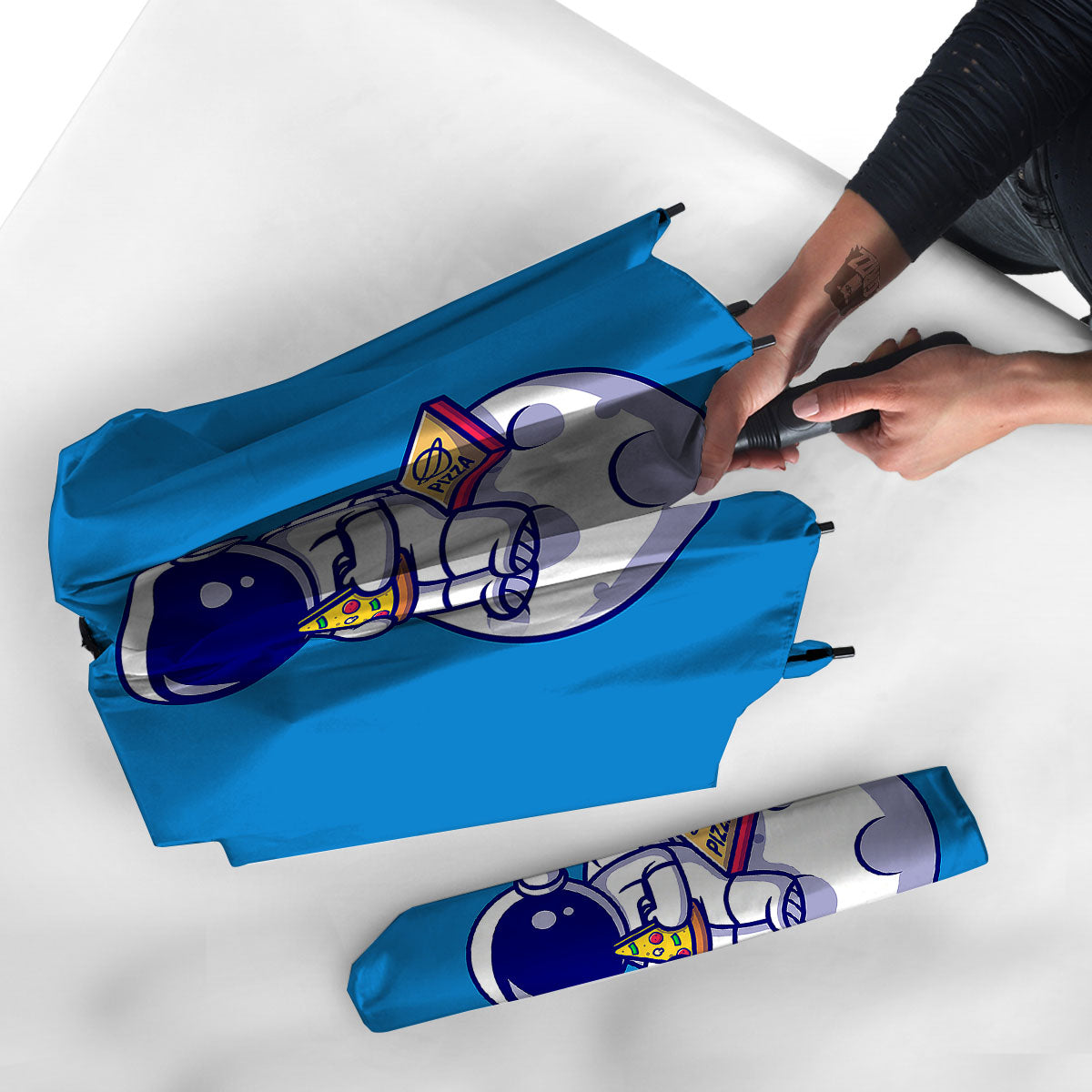 Cute Astronaut Eating Pizza Print Umbrella-grizzshop
