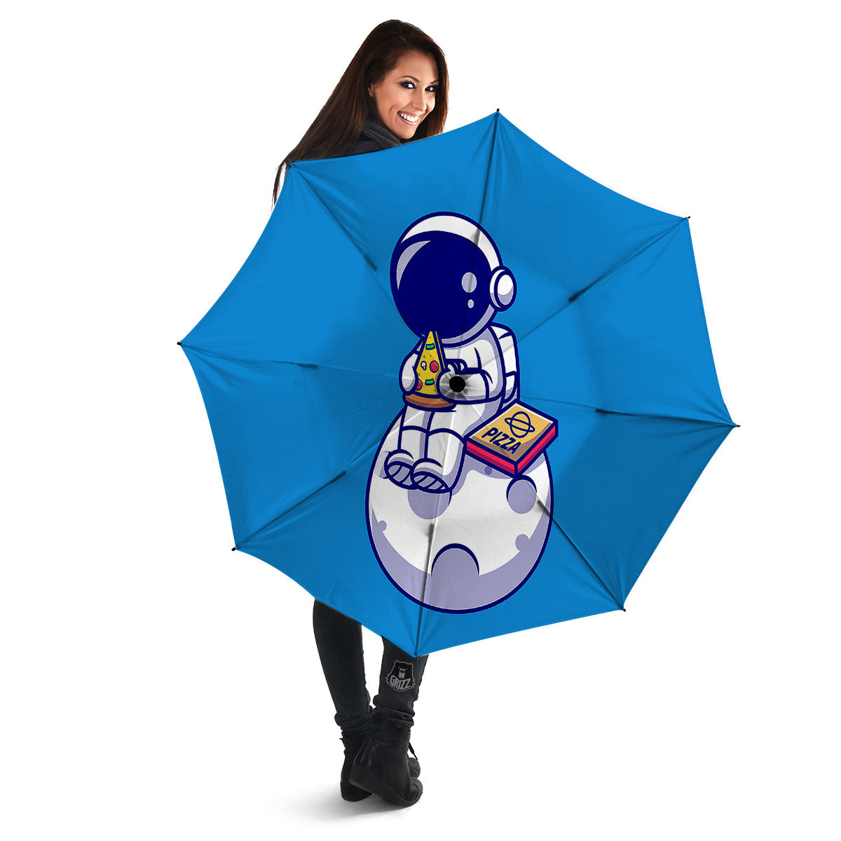 Cute Astronaut Eating Pizza Print Umbrella-grizzshop