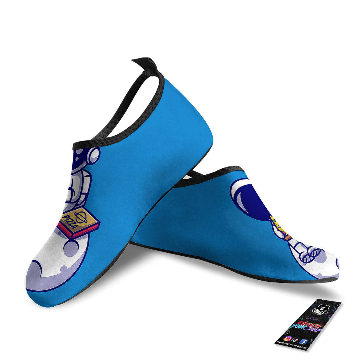 Cute Astronaut Eating Pizza Print Water Shoes-grizzshop