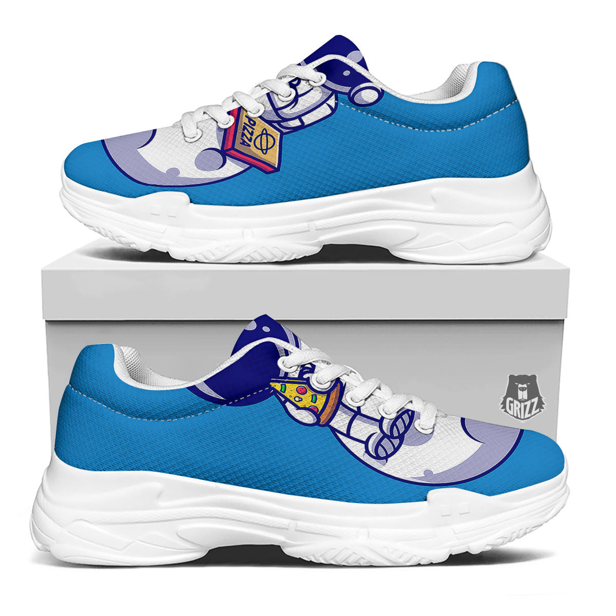 Cute Astronaut Eating Pizza Print White Chunky Shoes-grizzshop