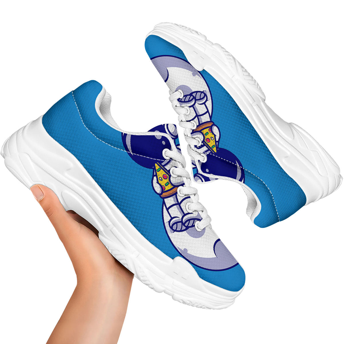 Cute Astronaut Eating Pizza Print White Chunky Shoes-grizzshop