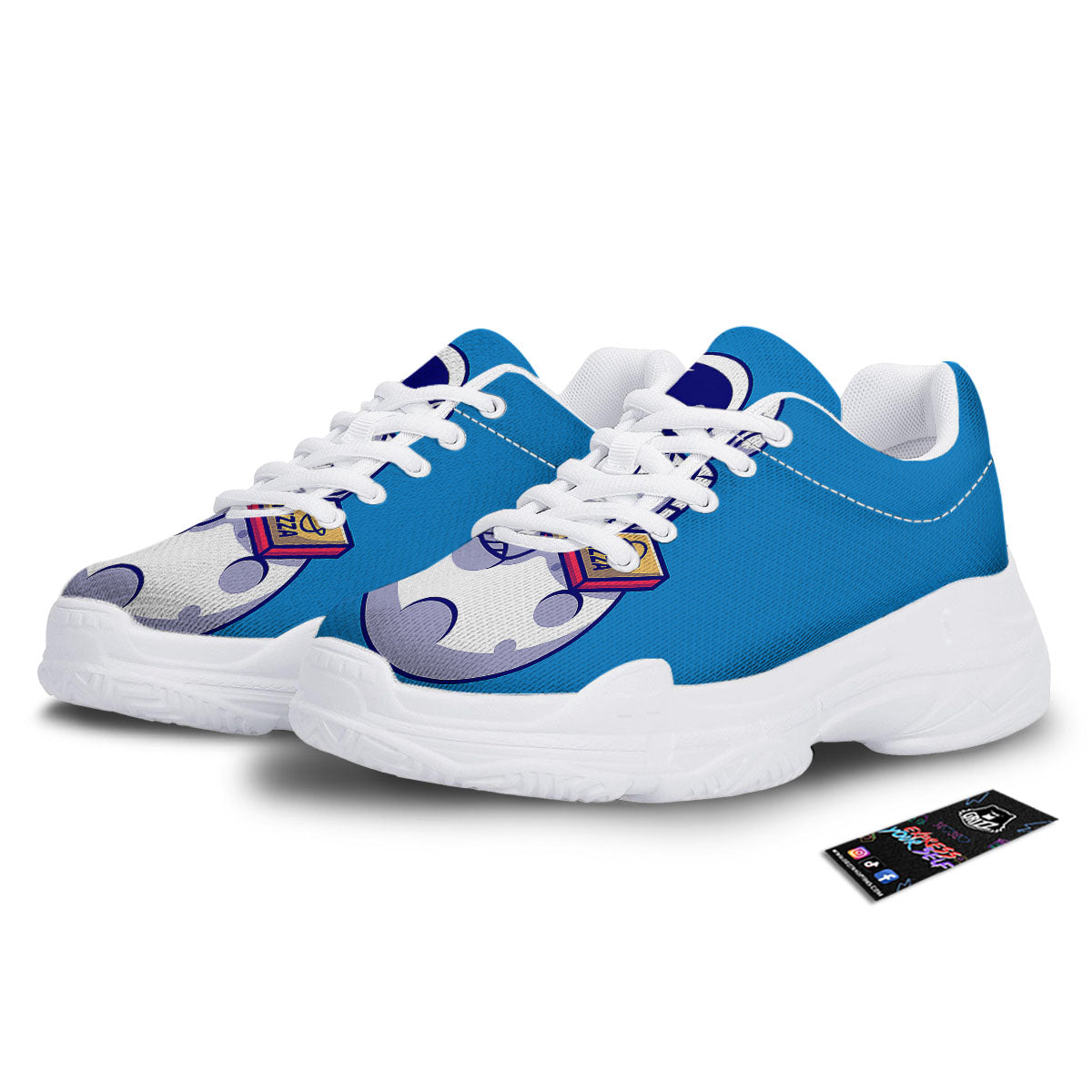 Cute Astronaut Eating Pizza Print White Chunky Shoes-grizzshop