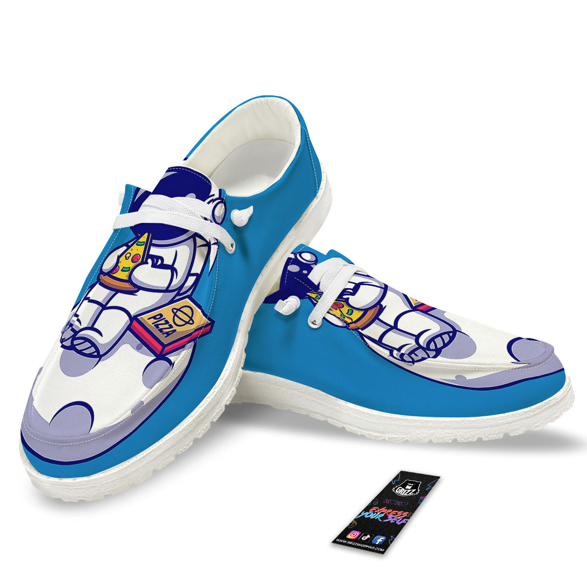 Cute Astronaut Eating Pizza Print White Loafers-grizzshop