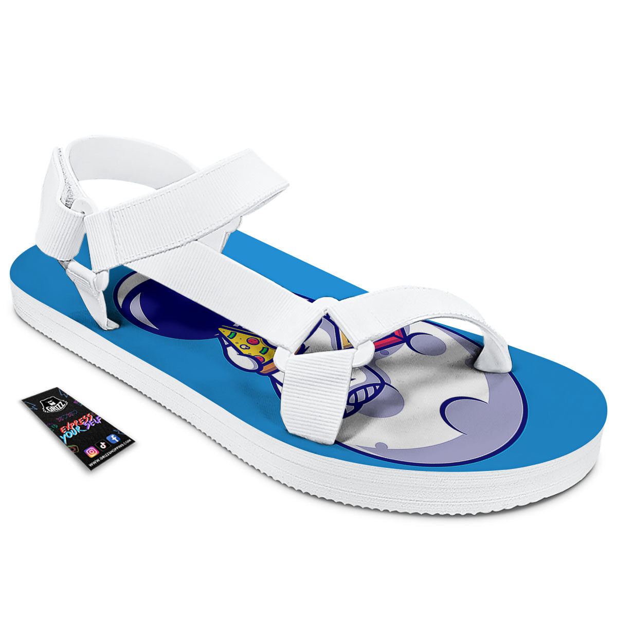 Cute Astronaut Eating Pizza Print White Open Toe Sandals-grizzshop