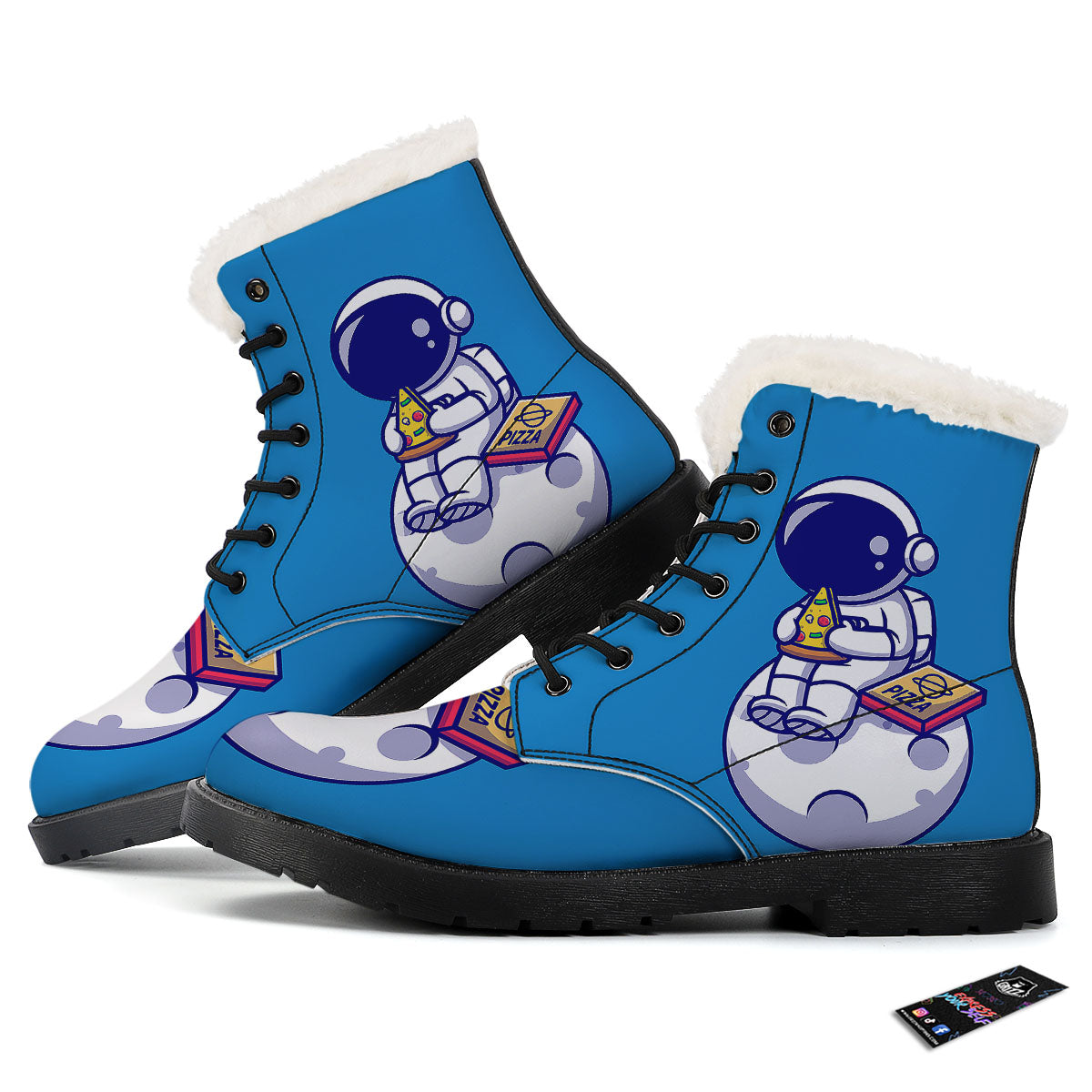 Cute Astronaut Eating Pizza Print Winter Boots-grizzshop