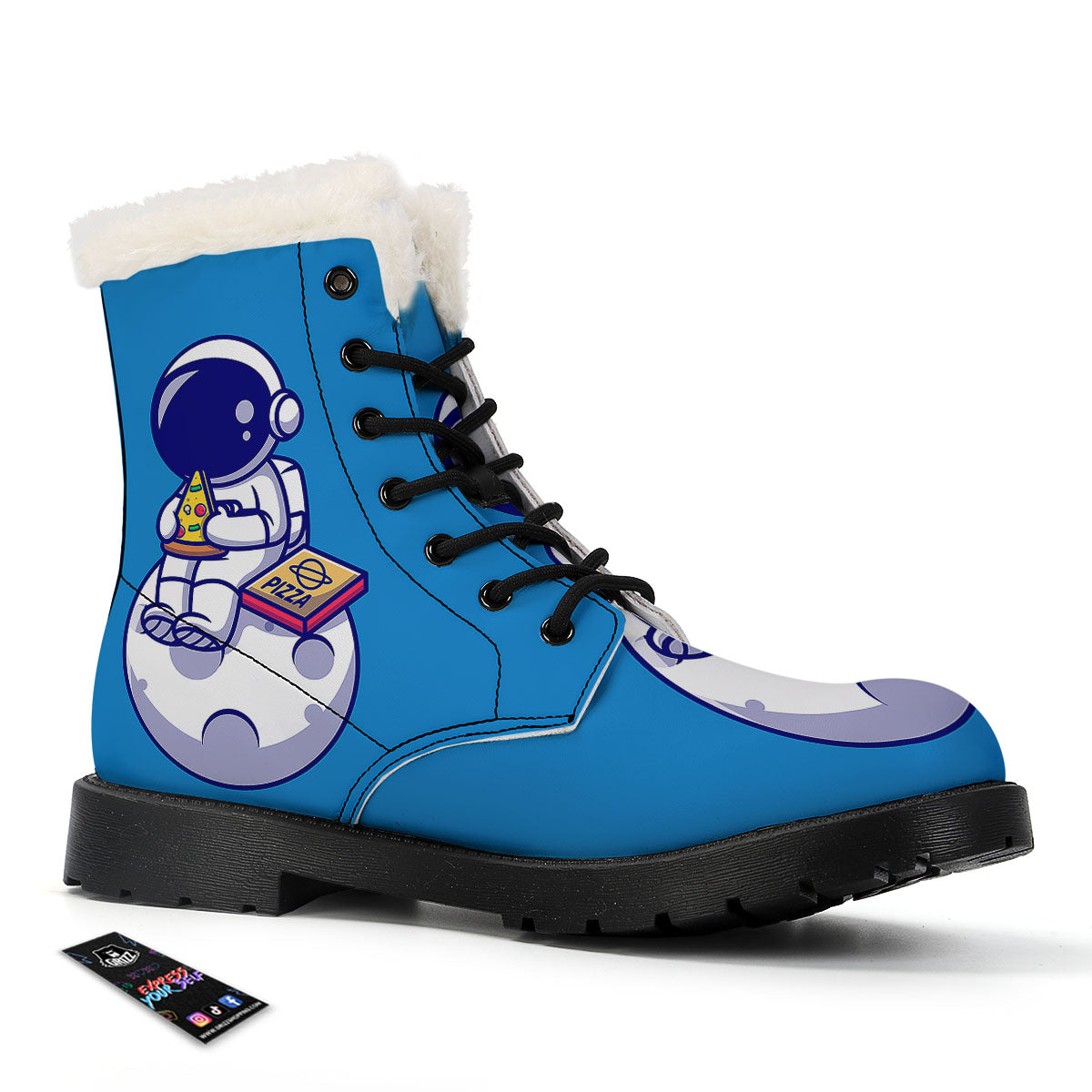 Cute Astronaut Eating Pizza Print Winter Boots-grizzshop