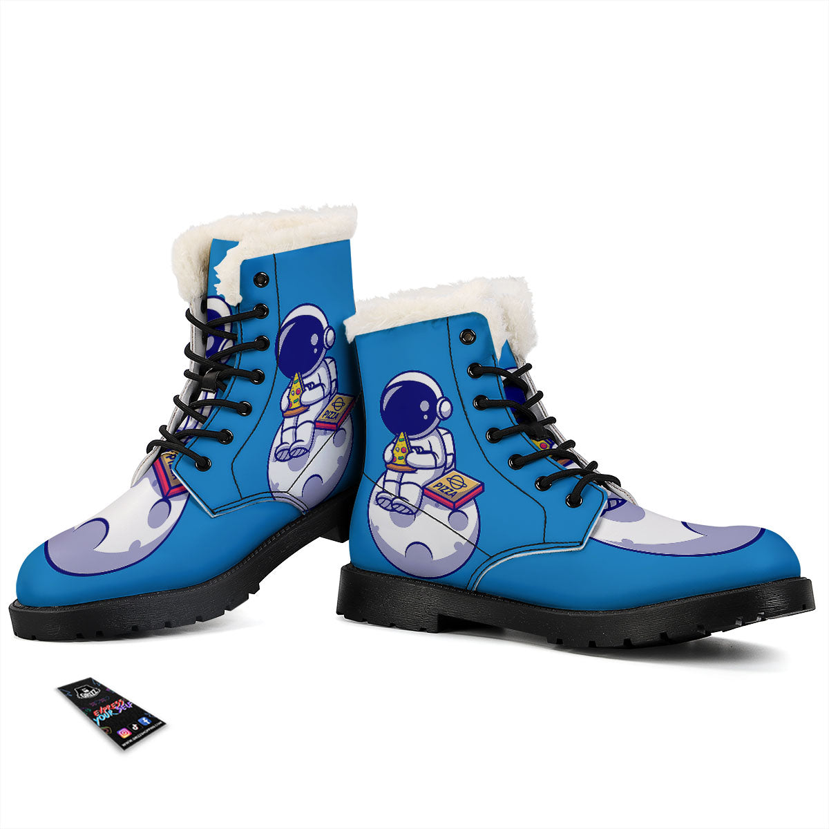 Cute Astronaut Eating Pizza Print Winter Boots-grizzshop