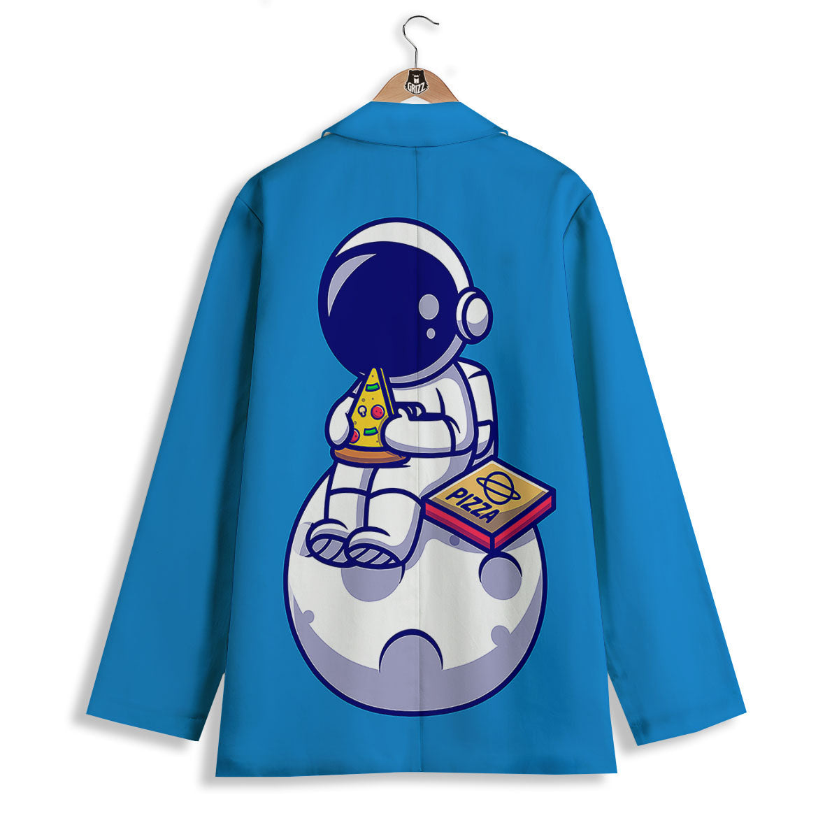 Cute Astronaut Eating Pizza Print Women's Blazer-grizzshop