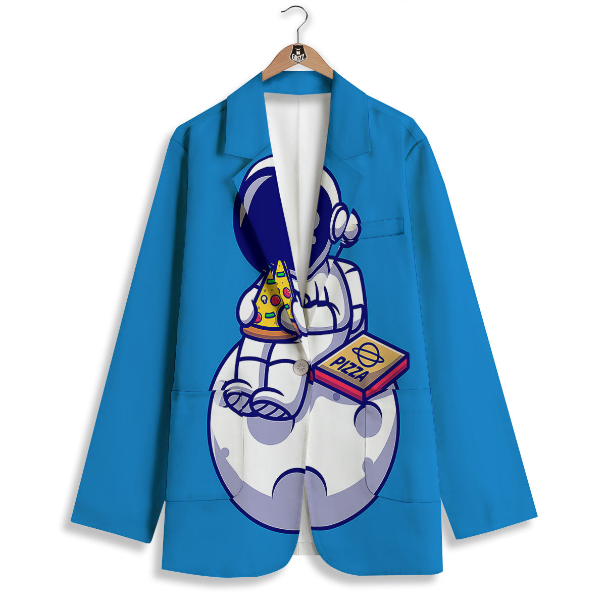 Cute Astronaut Eating Pizza Print Women's Blazer-grizzshop