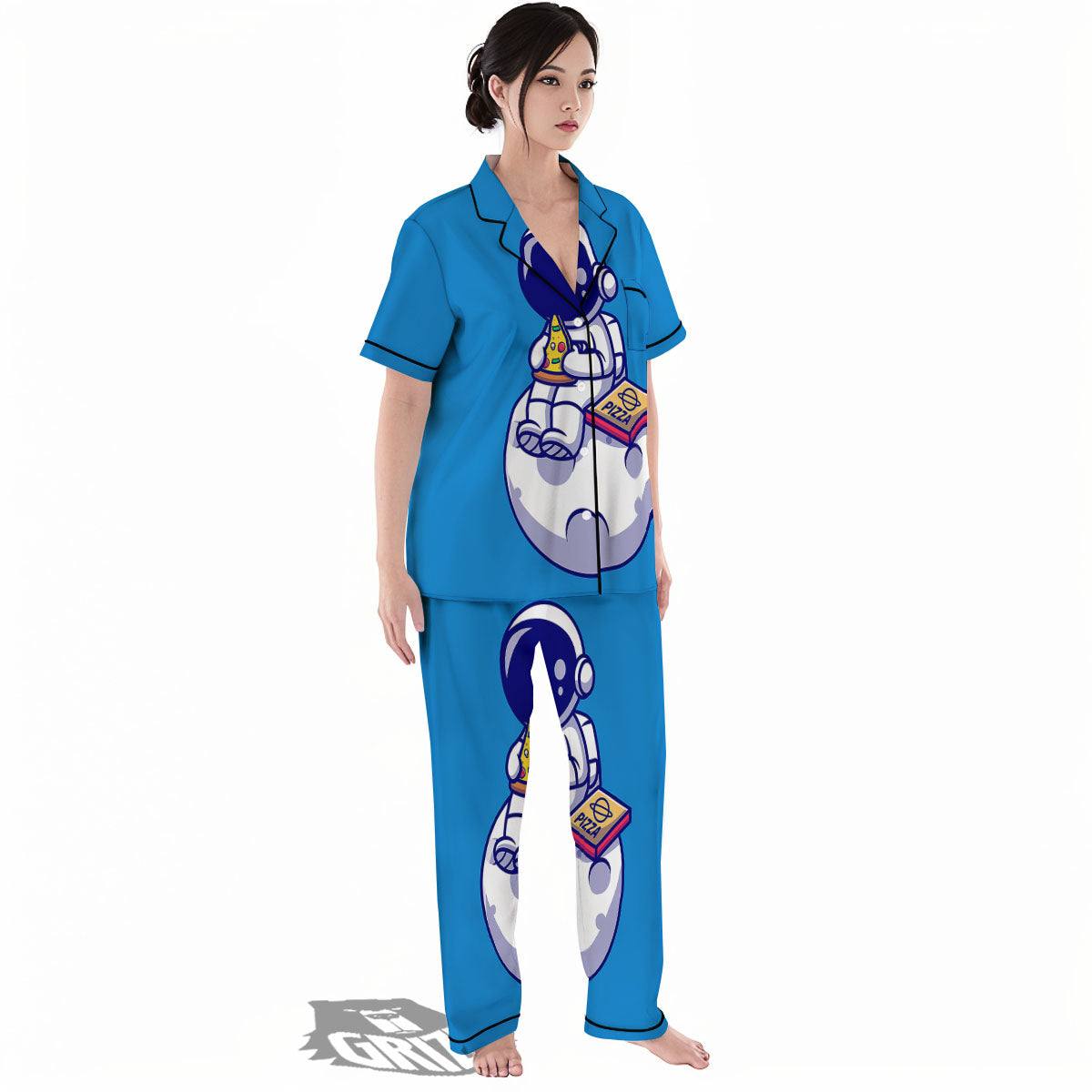 Cute Astronaut Eating Pizza Print Women's Pajamas Set-grizzshop