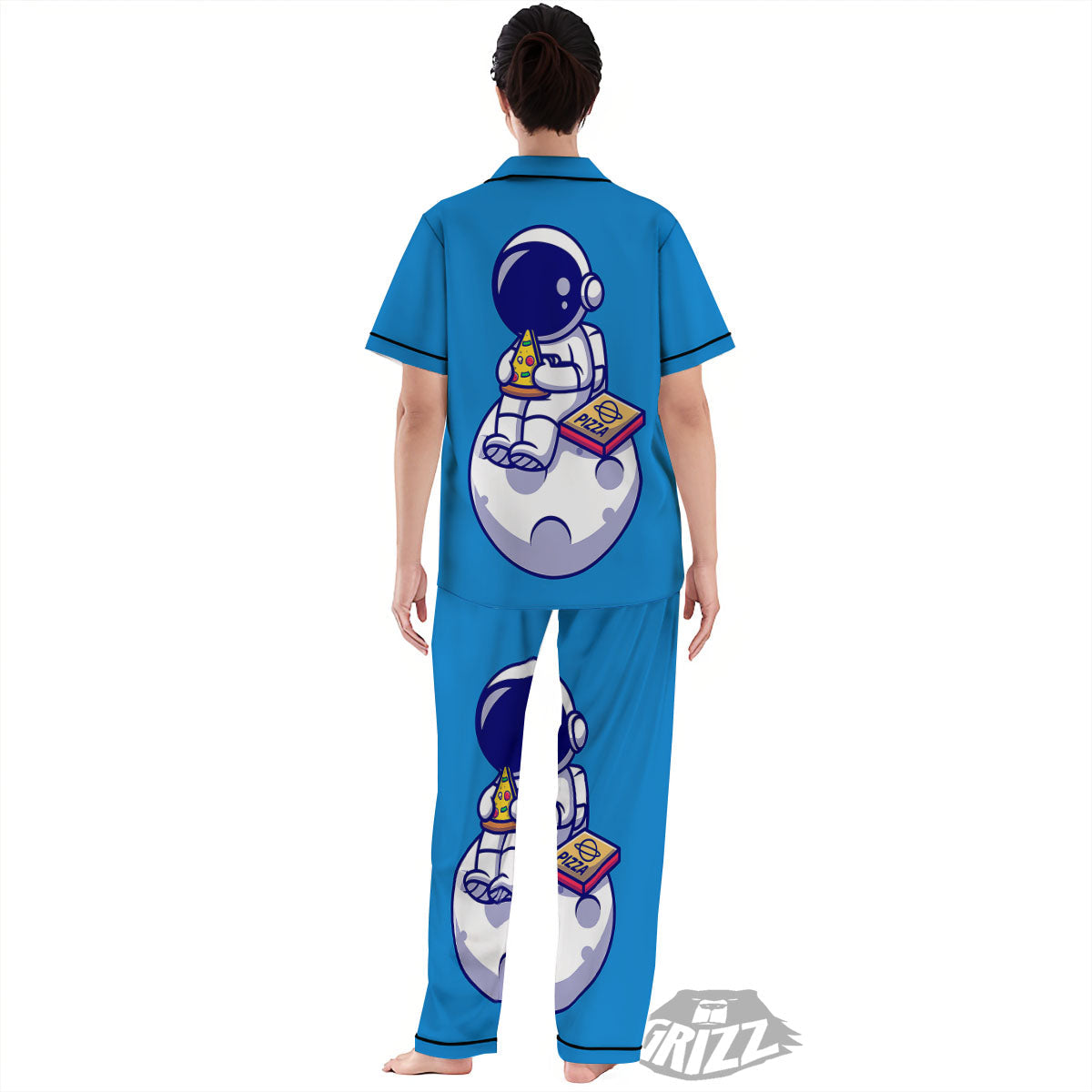 Cute Astronaut Eating Pizza Print Women's Pajamas Set-grizzshop