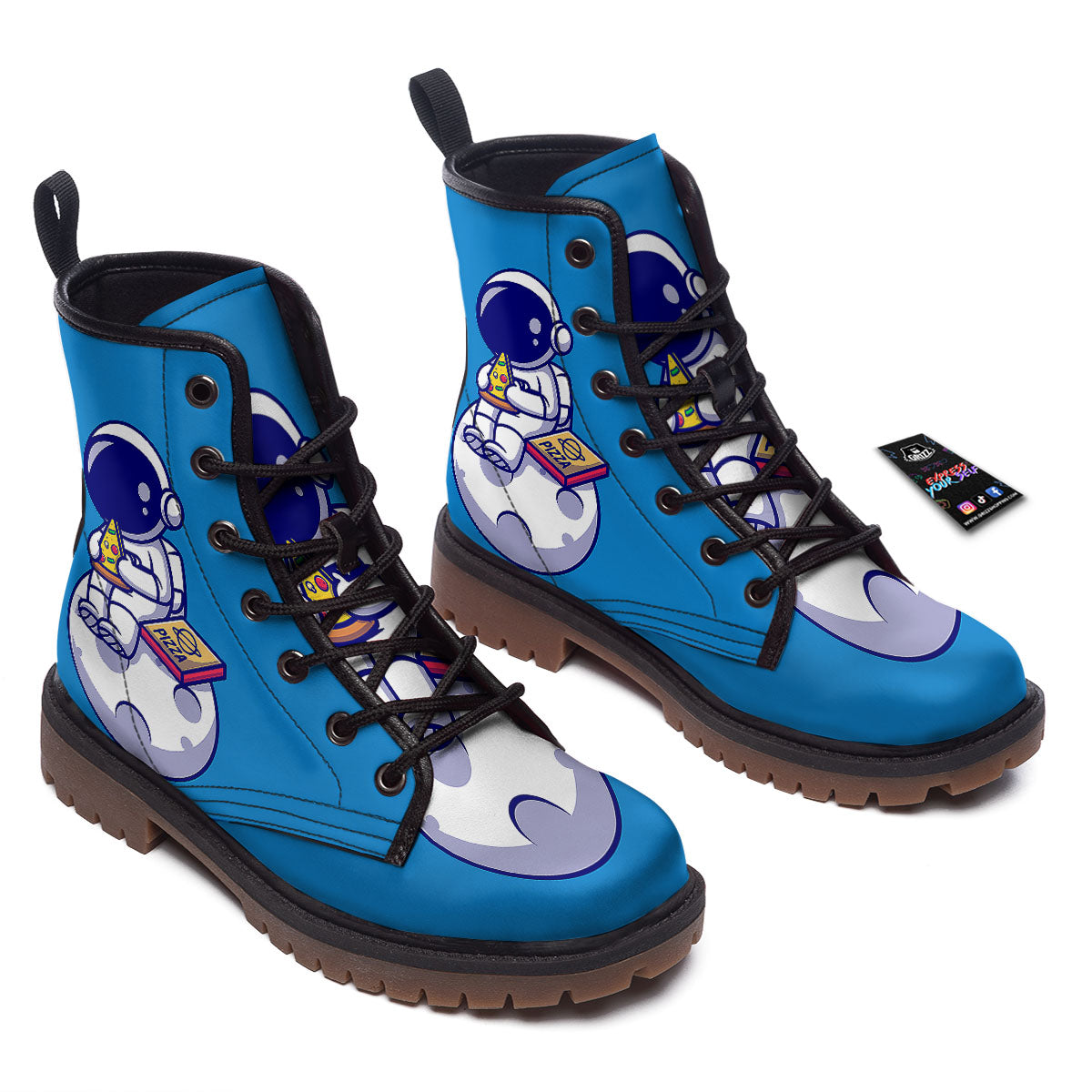 Cute Astronaut Eating Pizza Print Work Boots-grizzshop
