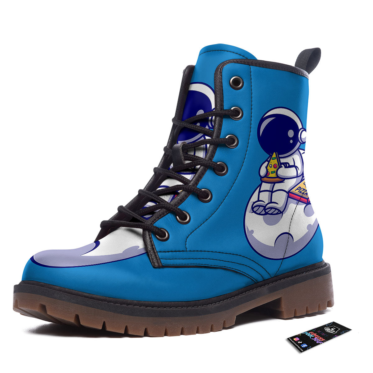 Cute Astronaut Eating Pizza Print Work Boots-grizzshop