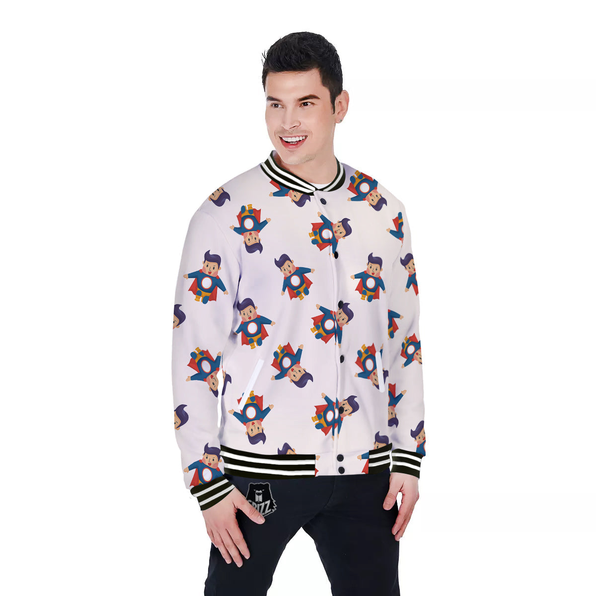 Cute Baby Hero Print Pattern Baseball Jacket-grizzshop