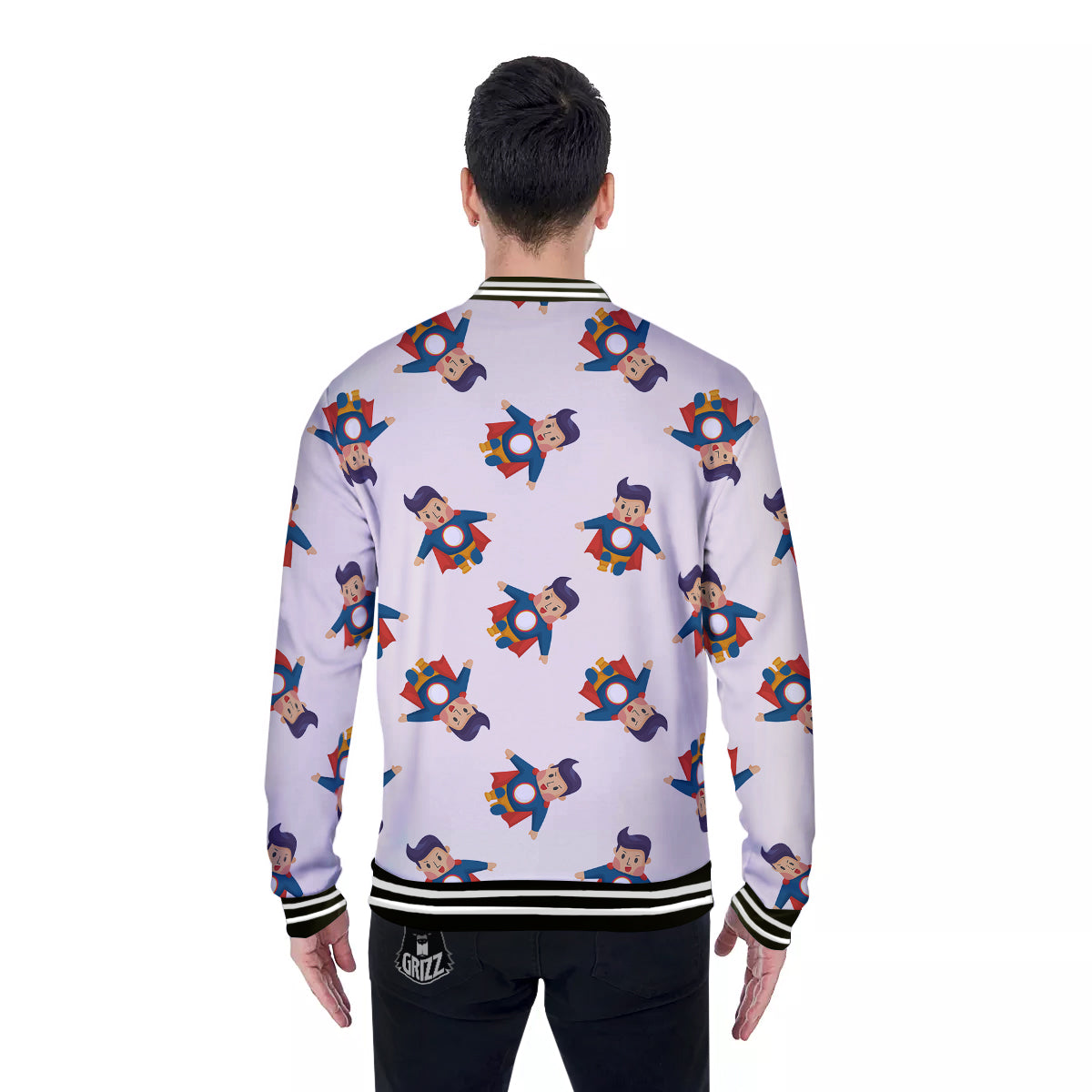 Cute Baby Hero Print Pattern Baseball Jacket-grizzshop